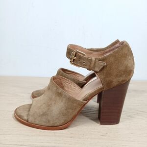 Vince Camuto Signature Tan Leather Peep Toe Block Heel Ankle Strap Sandals 1079
